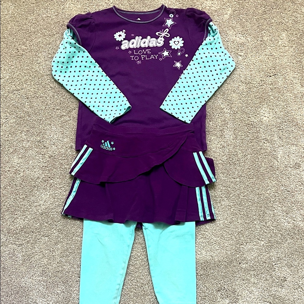 Adidas Kids Purple and Teal Star Skirted Capri Outfit Size 6X